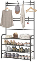 UDEAR Entryway Coat Rack,3-in-1 Hall Tree Multifunctional Storage Shelf with 4-Tier Shoe Bench and 8 Hooks,16-20 Pairs of Shoes,Easy Assembly,for Entrance Foyer Bedroom Barthroom,Black