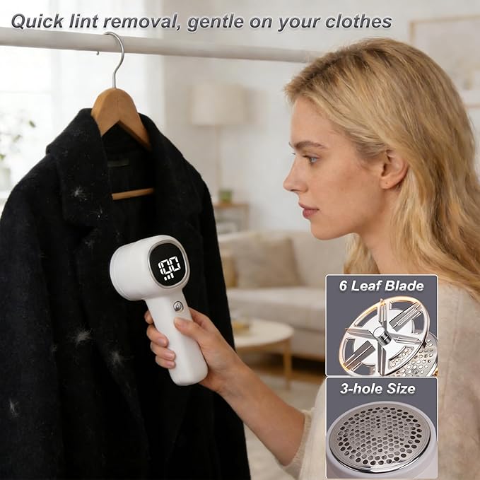 Fabric Shaver Lint Remover Rechargeable with Digital Display，3-Speeds Sweater Shaver to Remove Pilling Defuzzer Fabric Shaver for Clothes, Couch, Curtain, Blanket,Furniture