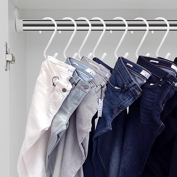 HiGift 8 Pack 6 inch White S Hooks for Hanging, Large Vinyl Coated Metal S Hooks Heavy Duty, Non Slip Rubber Coated Closet Rod Hooks for Hanging Jeans,Plants,Purse,Clothes,Bags,Pans,Pots,Cups,Towels