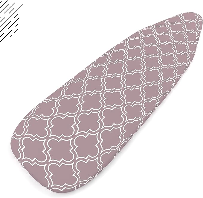 Encasa XO Ironing Board Cover and Pad 54"x18" - Thick 3mm Felt Padding, Drawstring Tightening & Lock, Easy Fit, Scorch & Stain Resistant, Fits X-Large Ironing Board - Mauve Tiles