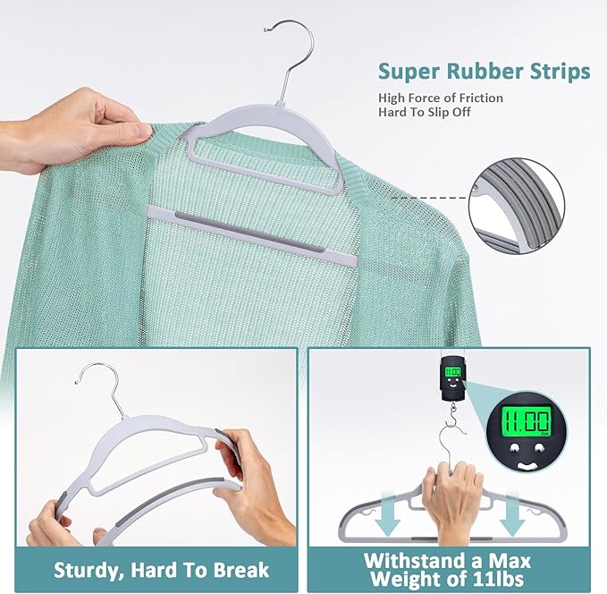 50-Pack Plastic Clothes Hangers, Space Saver, Non Slip, 360° Swivel Hook, 0.2 Inches Slim, Sturdy Heavy Duty Coat, Durable Hangers for Suits, Light and Dark Gray