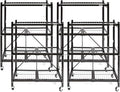 Origami 4-Pack General Purpose Foldable 3-Tier Shelf Storage Rack & Wheels, R3, Black
