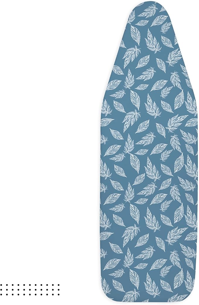 Encasa XO Ironing Board Cover and Pad 54"x18" - Thick 3mm Felt Padding, Drawstring Tightening & Lock, Easy Fit, Scorch & Stain Resistant, Fits X-Large Ironing Board - Big Leaves Blue