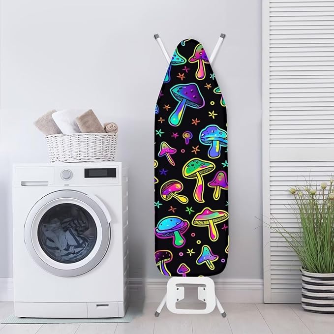 Flashideas Colored Mushroom Ironing Board Cover and Pad 15x54 Inch Standard Ironing Board Cover with Elastic Edge and Hook and Loop Fasteners Scorch and Stain Resistant Cotton