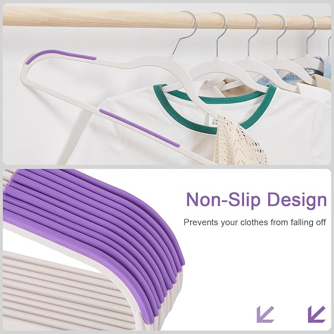 VECELO 50 Pack Clothes Hangers, Non-Slip Plastic Coat Hanger, 360°Swivel Hook & Space Saving for Bedroom Closet, Great for Shirts, Pants, Excellent Heavy Duty