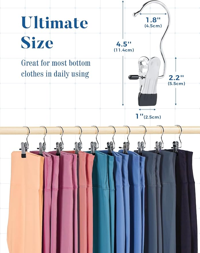 Legging Organizer for Closet, Yoga Pants Hangers 40 Pack Hanging Clips Coated Clips for Leggings, Hanger Space Saving Closet Organizers and Storage for Skirt, Shorts, Hats, Towel, Boot, Jeans