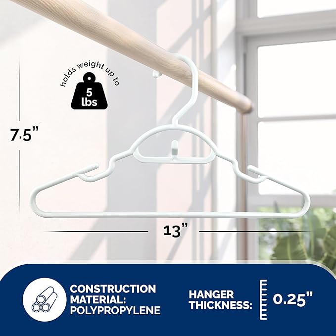 Youth Hangers 30 Pack - 13 Inch Plastic Youth Petite & Childrens Hangers for Closet, Baby Hangers for Children Clothes Sizes 4 to 10, Non-Slip Infant hangers with Shoulder Grooves | White