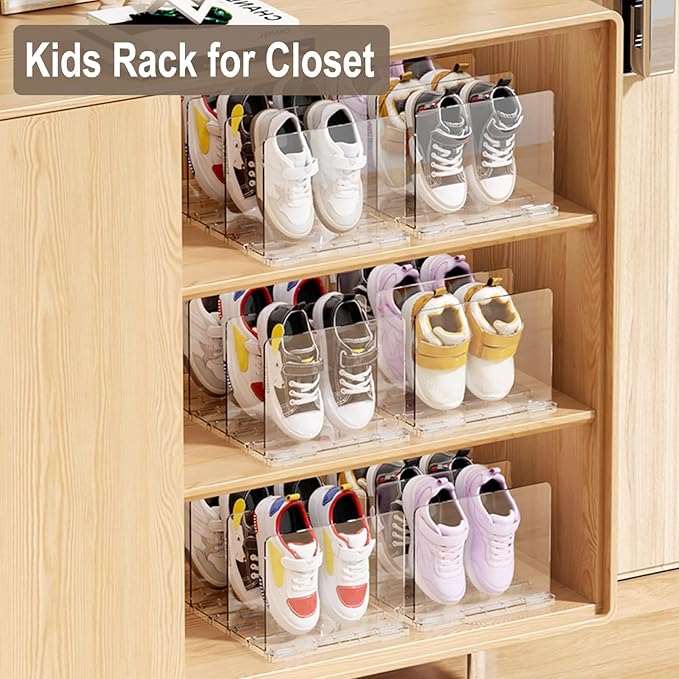 Clear Kids Shoe Rack Holder for Closet Storage Organizer Stackable Shoes Shelf Dividers for Purse Handbag Book File Organizer(1PACK)