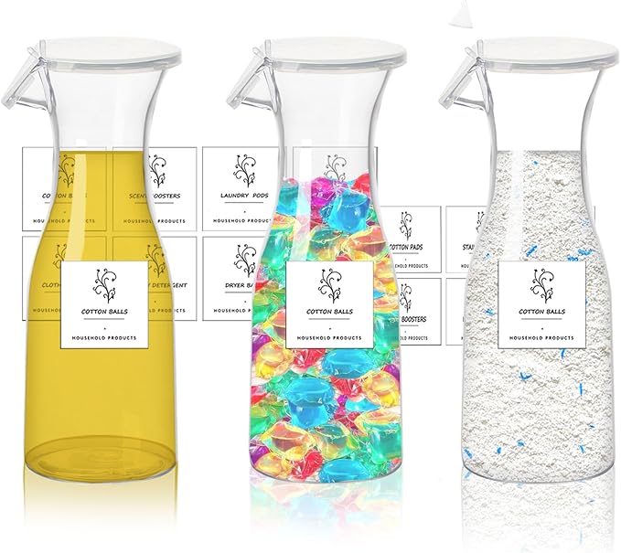 Laundry Detergent Dispenser with Waterproof Label for Laundry Room,Fabric Softener Dispenser,Laundry Soap Dispenser Liquid Laundry Detergent Container,Laundry Detergent Organizer,3 Pack