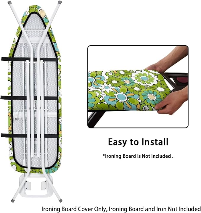 Green Hippie Flower Ironing Board Cover Large Extra Wide Table Top Ironing Board Cover Heavy Duty Padded Iron Board Cover with Elastic Edge