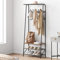 Coat Rack Shoe Bench with Double-Row 10 Hooks 60cm Width, 3-Tier Shelf Entryway Hall Tree with Storage, Metal Frame Multifunctional Organizer, 4-in-1 Coat Rack for Bathroom, Hallway.Brown.