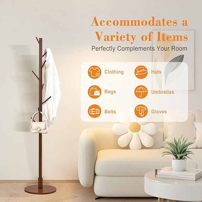 VECELO Coat Rack Freestanding, Entryway Hanger Stand, Umbrella Holder