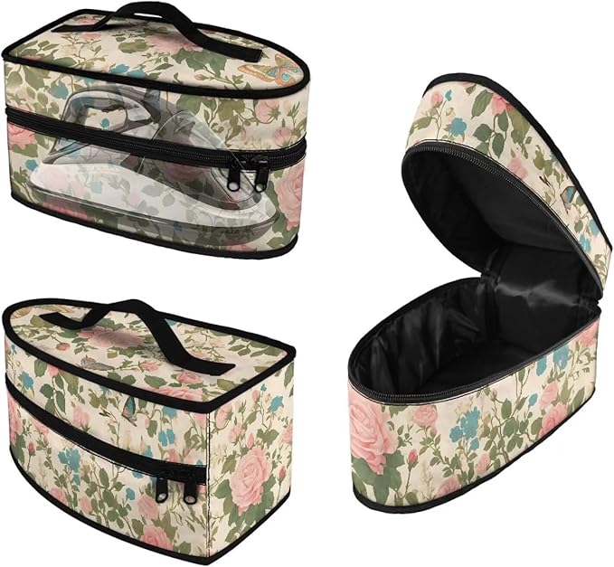 Flower Travel Iron Storage Bag， Waterproof & Dustproof Travel Iron Holder with Handle & Zipper Closure Steam Iron Carrying Case