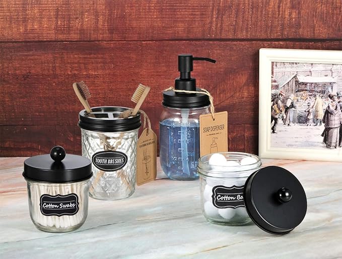 Amolliar Mason Jar Liquid Soap Dispenser Lid, Rust Proof Stainless Steel Replacement, Farmhouse Decor for Kitchen, Bathroom, Bath, Liquid Soap Pump for Hand Soap, Dish Soap, Lotion Soap, Black 2 Pack