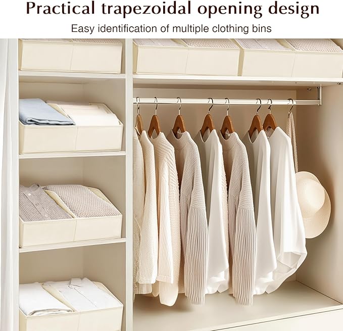 Closet Organizers and Storage Bins - 4 Pack Collapsible Divided Trapezoidal Cube Storage Bins Baskets For Organizing Clothes Blankets,Toys, Books, Towels(Beige)