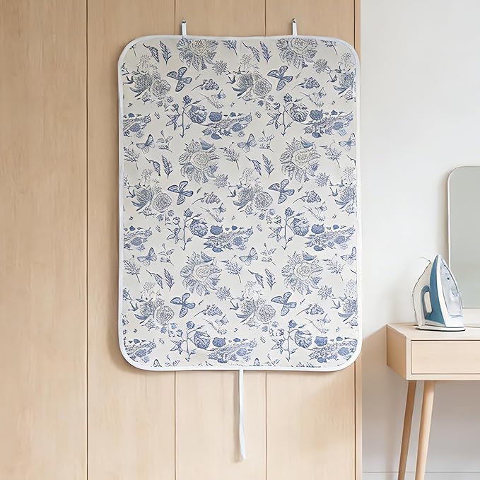 Portable Ironing Mat 29×39", Heat-Resistant Foldable Ironing Pad with Hanging Hooks, Travel Ironing Blanket with Cotton Top & Felt Padding