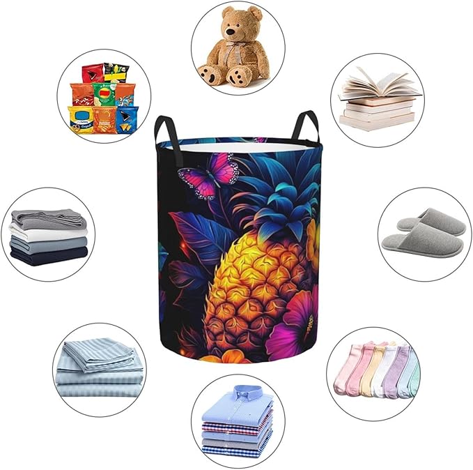 Pineapple Print Laundry Basket For Storage Bins Gift Baskets Bedroom Clothes Hamper