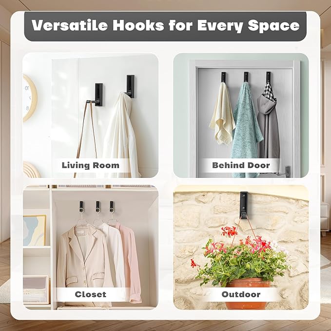 Folding Wall Hooks, 2pcs Foldable Coat Hooks, Heavy Duty Zinc Alloy No Rust Fold Up Hooks for Coat, Towel, Key, Hat, Bag, Jacket, Backpack (Matte Black)