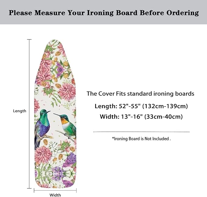 Flashideas Hummingbird Print Ironing Board Cover Durable Thick Table Top Ironing Board Cover Ventilate Iron Board Cover and Pad Ironing Accessories 54x15 inches