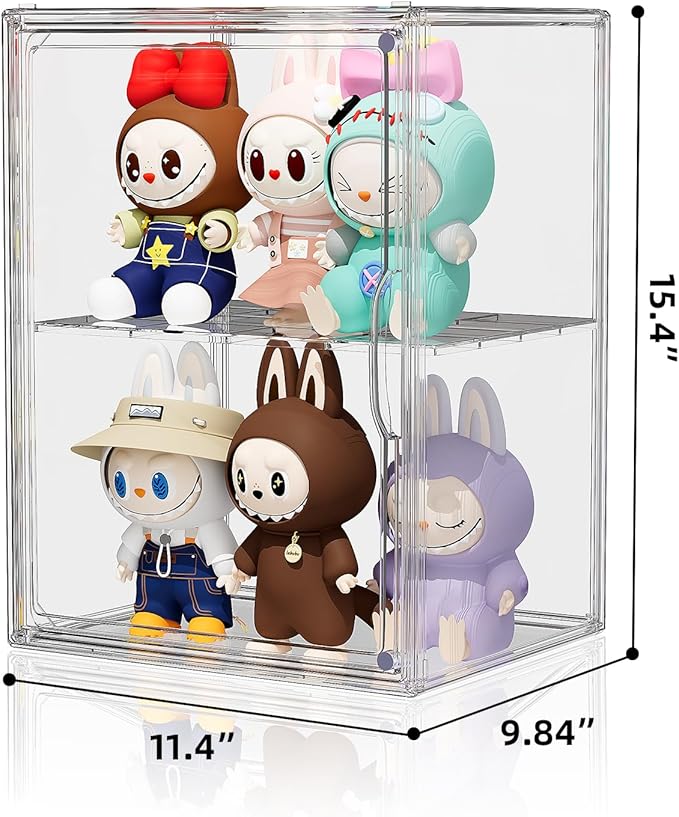 Clear Acrylic Display Case, Super Large Stackable Storage Bins Magnetic Attraction Lids, Acrylic Box with Compartment Divider for Collectibles, Figures, Cosmetic, Purse, Handbag, Wallet, 1 Pack