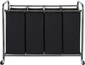 STO STO Laundry Sorter 4 Section, 4 Bag Clothes Hamper, Rolling Laundry Cart Basket with Heavy Duty Lockable Wheels and Removable Bag for Laundry Room, Bedroom, Closet, Black