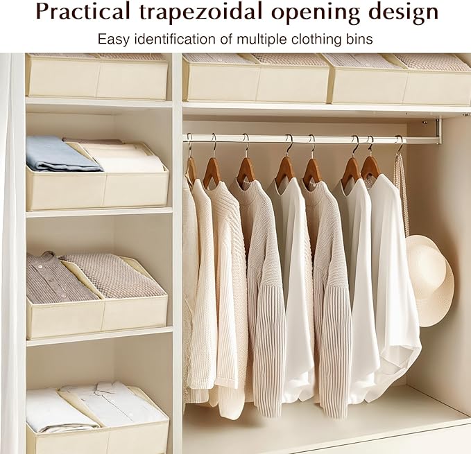 Closet Organizers and Storage Bins - 4 Pack Collapsible Divided Trapezoidal Cube Storage Bins Baskets with Orange Handle for Organizing Clothes Blankets, Toys, Books, Towels(Beige)