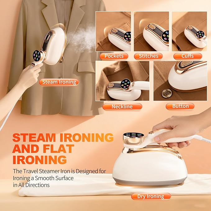 Travel Steamer for Clothes, 1200W Handheld Fabric Steamer for Clothes, 6 Modes with LCD Display, Powerful Wrinkle Remover for Home & Travel, 160ml Water Tank, 10S Fast Heat-Up, White, 1 Piece