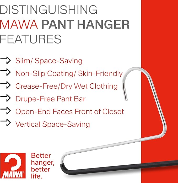 Mawa by Reston Lloyd Non-Slip Space Saving Clothes Hanger with Single Rod for Pants, Style KH35U, Copper,Set of 10
