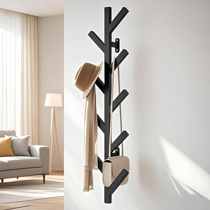 Coat Rack Wall Mounted - 9 Hooks, Coat Hooks for Wall, Modern Metal Coat Tree for Hats, Jackets, Bags, Entryway Bedroom-Black (Height 37.8")