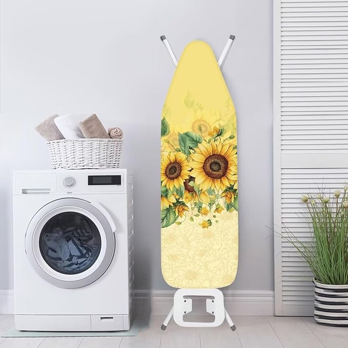 Yellow Sunflower Ironing Board Cover Art Floral Iron Pad Covers Padding with Elastic Edge Scorch Resistant Protective Replacement Sleeves for Ironing Board