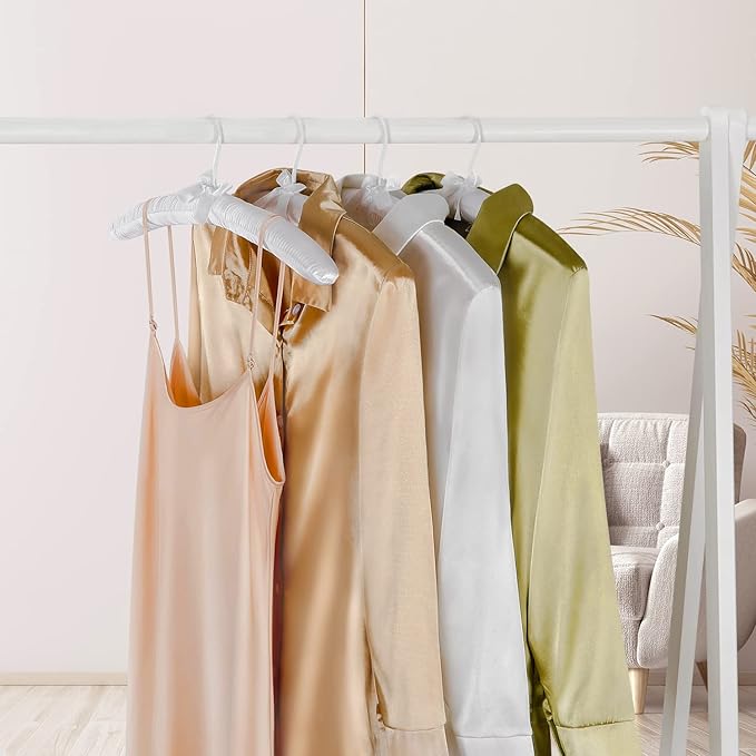 TOPIA HANGER Padded Hangers for Women Clothing,17-inch Satin Hangers 10 Pack Thick Foam Padded No Shoulder Bump for Sweaters, Coat, Blouses, Dresses-White, CT18W-10