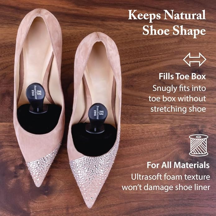 FootFitter Foam Shoe Trees with Handle for Women’s High Heels, Pointed Toe Travel Insert for Shoe Shape & Crease Protection