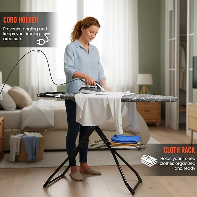 Xabitat Extra Wide Ironing Board 60" X 20" with Wheels & Wall Mount Hanger | Full Metal Iron Board | Built in Iron Caddy | Heat & Scorch Resistant Cover| Heavy Duty | Wide Leg