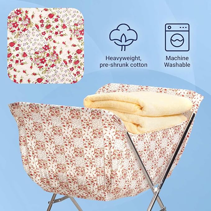 Miles Kimball Laundry Cart Liner - White Floral Pattern - Heavy Cotton - Drawstring Closure - 8" x 19" - 12" Deep - Pockets - Modern Style - Laundry Room