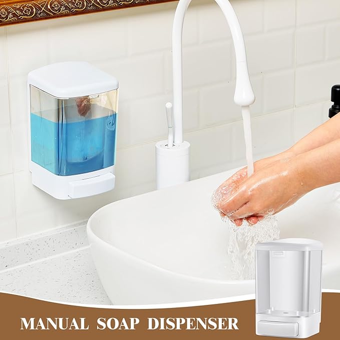 Hushee Manual Soap Dispenser 33.8oz / 1000ml Kitchen Bathroom Plastic Refillable Wall Mounted Commercial Soap Dispenser for Liquid Containers Shampoo Gel Chamber Hotel Restaurant(Transparent)
