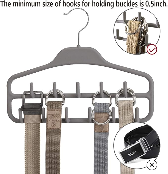 ELONG HOME Belt Hanger Rack Holder for Closet, Sturdy Belt Organizer with 360 Degree Swivel, 11 Large Sturdy Belt Hooks, Non Slip Rubberized Belt Storage, Grey