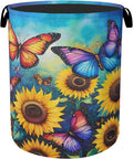 Butterfly Sunflower Laundry Basket, Heavy Duty 60L Dirty Clothes Hamper, Water Resistant Foldable Hamper for Girls Women