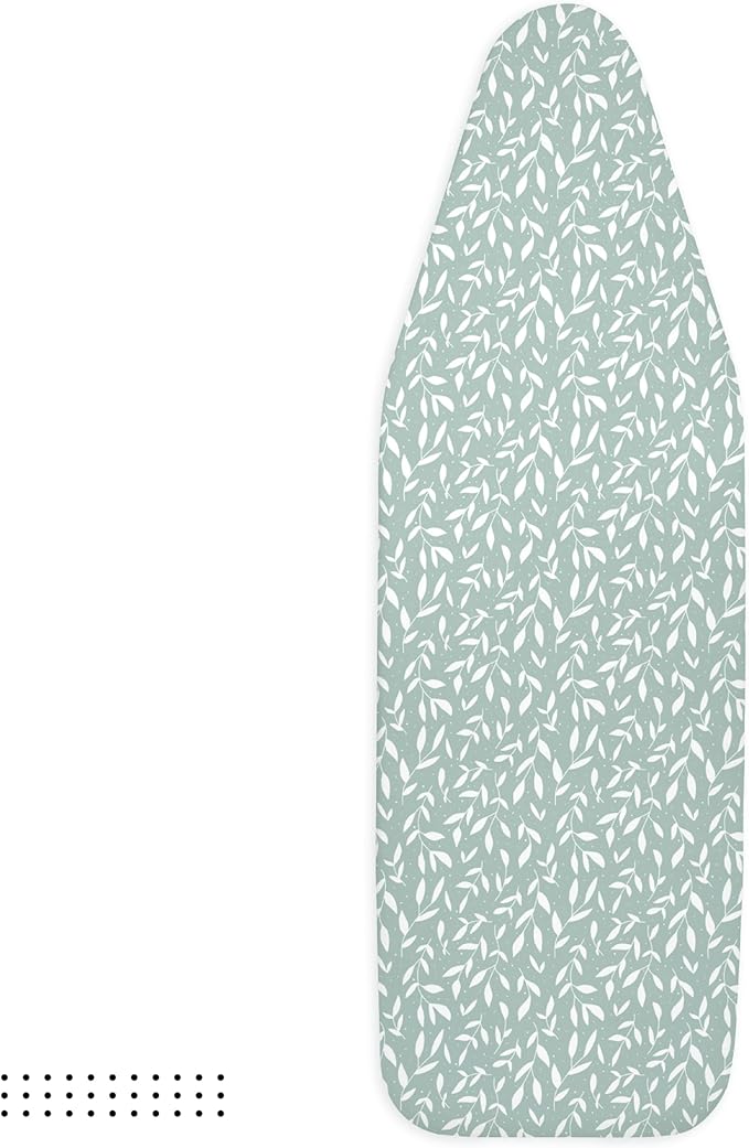 Encasa XO Ironing Board Cover and Pad 54"x18" - Thick 3mm Felt Padding, Drawstring Tightening & Lock, Easy Fit, Scorch & Stain Resistant, Fits X-Large Ironing Board - Green Leaflet