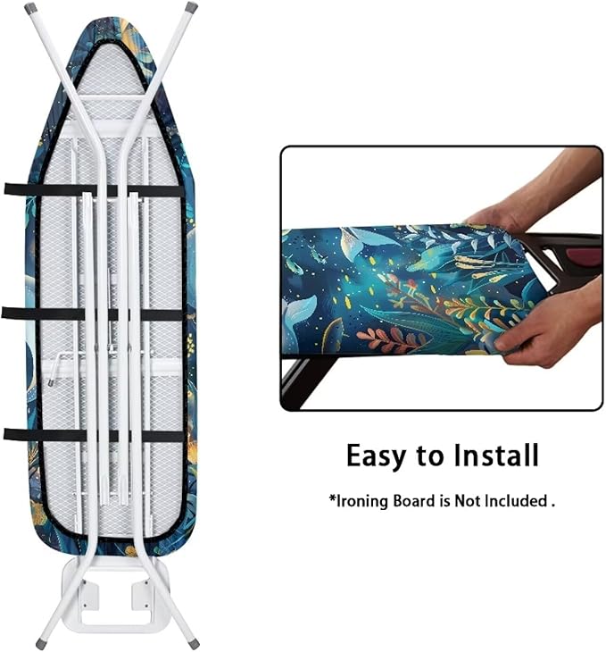 Dolphin Ironing Board Cover and Pad, Stain Resistant and Scorch, Smooth Iron, Easy Installation Ironing Board Cover with Moon