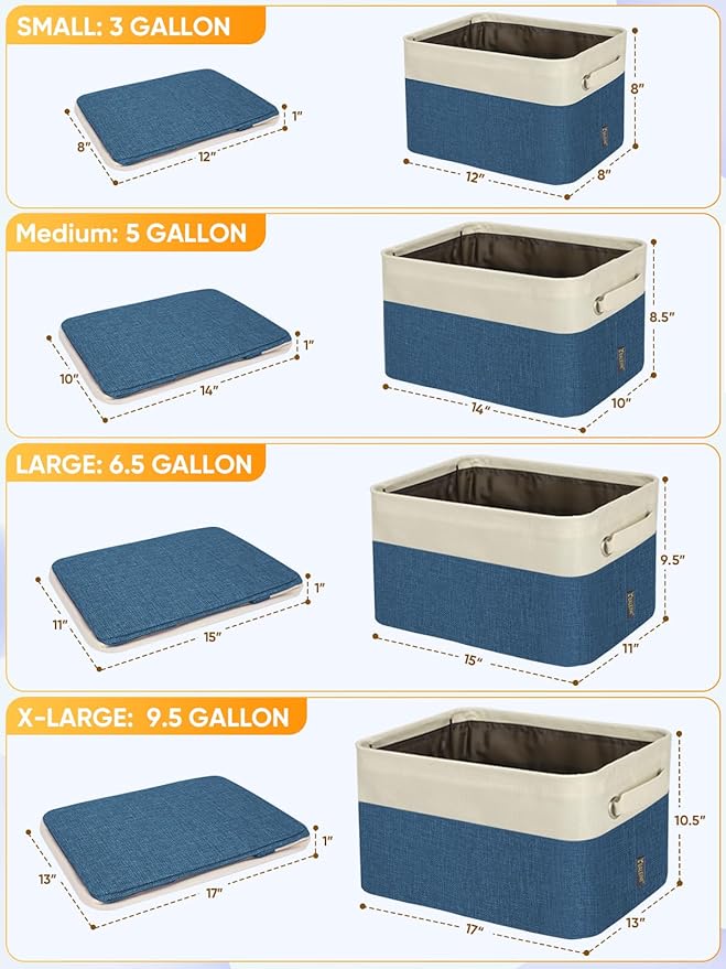 BALEINE 1 Pack Fabric Storage Bins for Shelves, Linen Storage Baskets for Organizing, Decorative Closet Bins for Clothes, Home (Navy Blue, 15''x11''x9.5'')
