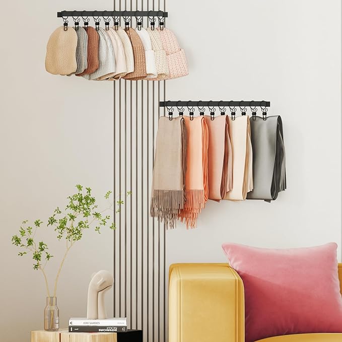 Hat Rack Wall Set of 2, Wall Mounted Hat Hanger Metal with Hooks for Baseball Cap Cowboy Hat, Closet Storage Organizer for Bedroom Entryway