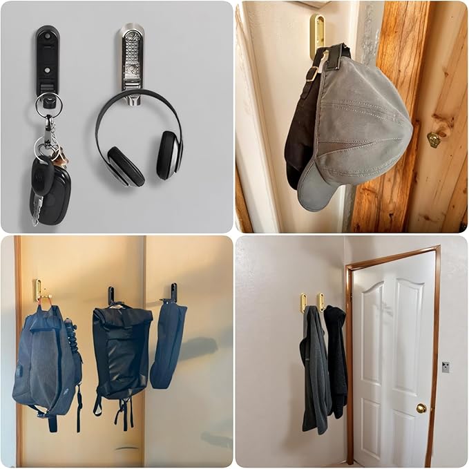 Folding Wall Hook for Coats Towels Bags Hats, Foldable Coat Hooks Wall Mounted, Decorative Heavy Duty Metal Hooks for Bathroom Closet Entryway Laundry Room, Matte Black （2PCS）