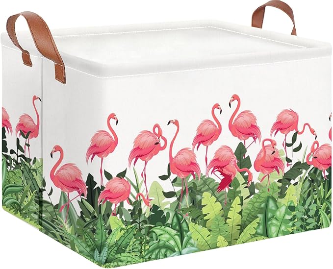 Rectangle Storage Basket with Handles,Collapsible Storage Bin, Books Box, Gift Basket(Flamingo)