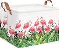 Rectangle Storage Basket with Handles,Collapsible Storage Bin, Books Box, Gift Basket(Flamingo)