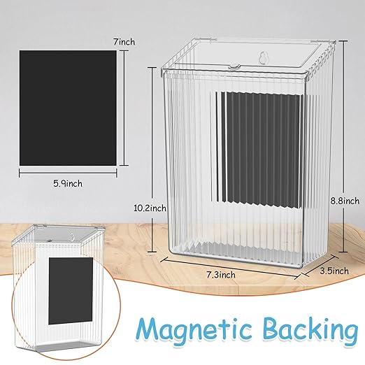 Sealegend Magnetic Slim Trash Can Wastebasket with Lid, Lint Bin, Storage Bins Perfect for Kitchen, Fridge, Cabinet, Bathroom, Laundry Room Organization, Clear