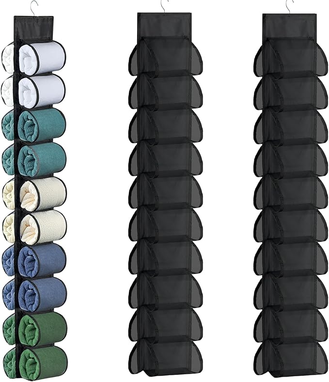 2-Pack Hanging Organizer for Closet - 20 Pocket Storage Leggings, Yoga for Pants & Accessories Multi-Pocket Closet Organizer for Apartments & Dorms, Space-Saving, Behind Door Design (Black)