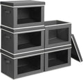 Stackable Storage Bins with Lids - Large Decorative Basket with Lids, Fabric Foldable Closet Organizer Bins, Shelf Organizer for Living Room, Dorm, 5 Pack, Dark Grey