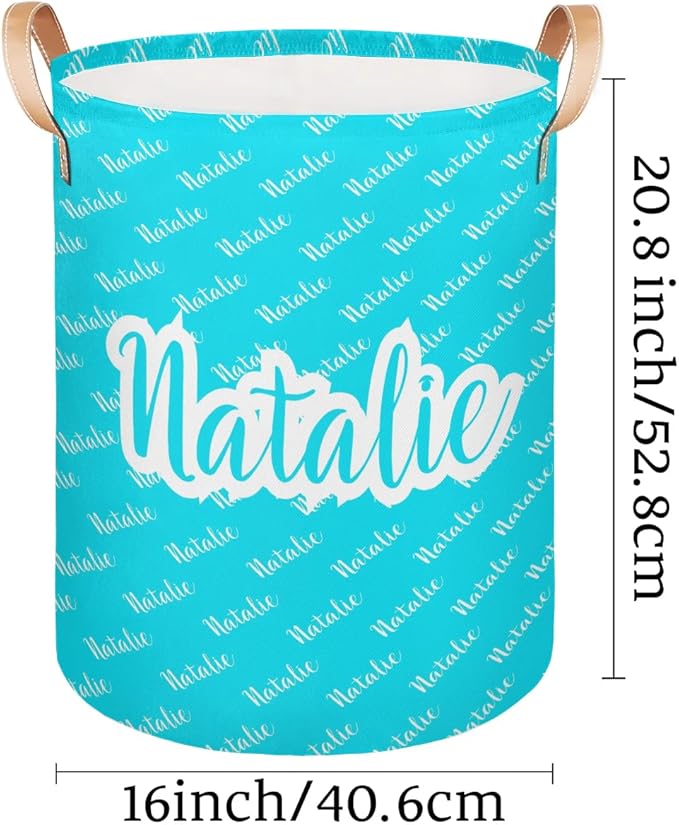 Personalized Laundry Basket, Custom Gift Laundry Hamper, Collapsible Nursery Waterproof Laundry Baskets, Dirty Clothes Toy Hamper with Handles Name Light Blue