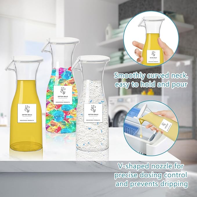 Laundry Detergent Dispenser with Waterproof Label for Laundry Room,Fabric Softener Dispenser,Laundry Soap Dispenser Liquid Laundry Detergent Container,Laundry Detergent Organizer,3 Pack