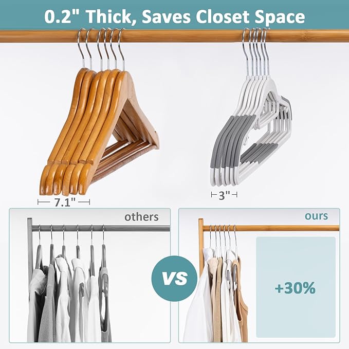 30-Pack Plastic Clothes Hangers, Space Saver, Non Slip, 360° Swivel Hook, 0.2 Inches Slim, Sturdy Heavy Duty Coat, Durable Hangers for Suits, White and Dark Gray